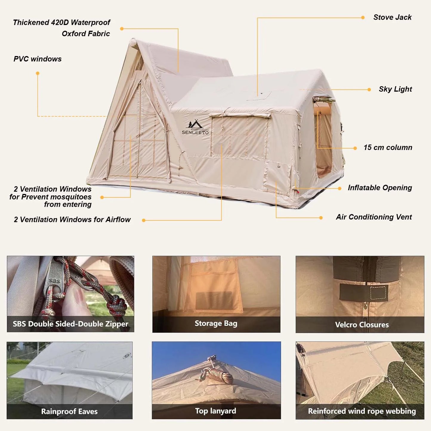 Senleeto 8 To 10 Person Inflatable Cabin Tent Quick Setup