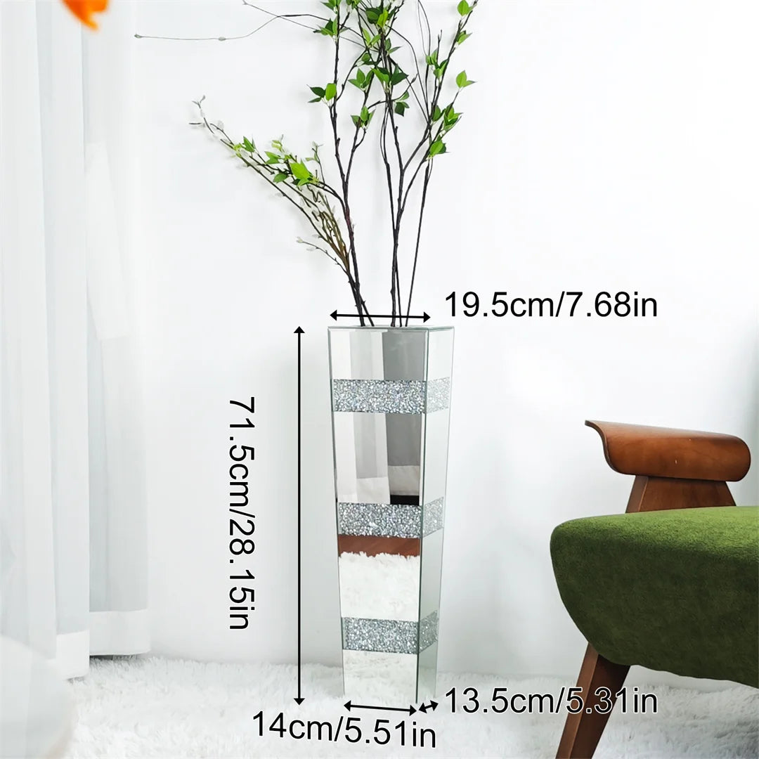 Modern Floor Vase With Crystal Diamond Accents And Mirrored Finish