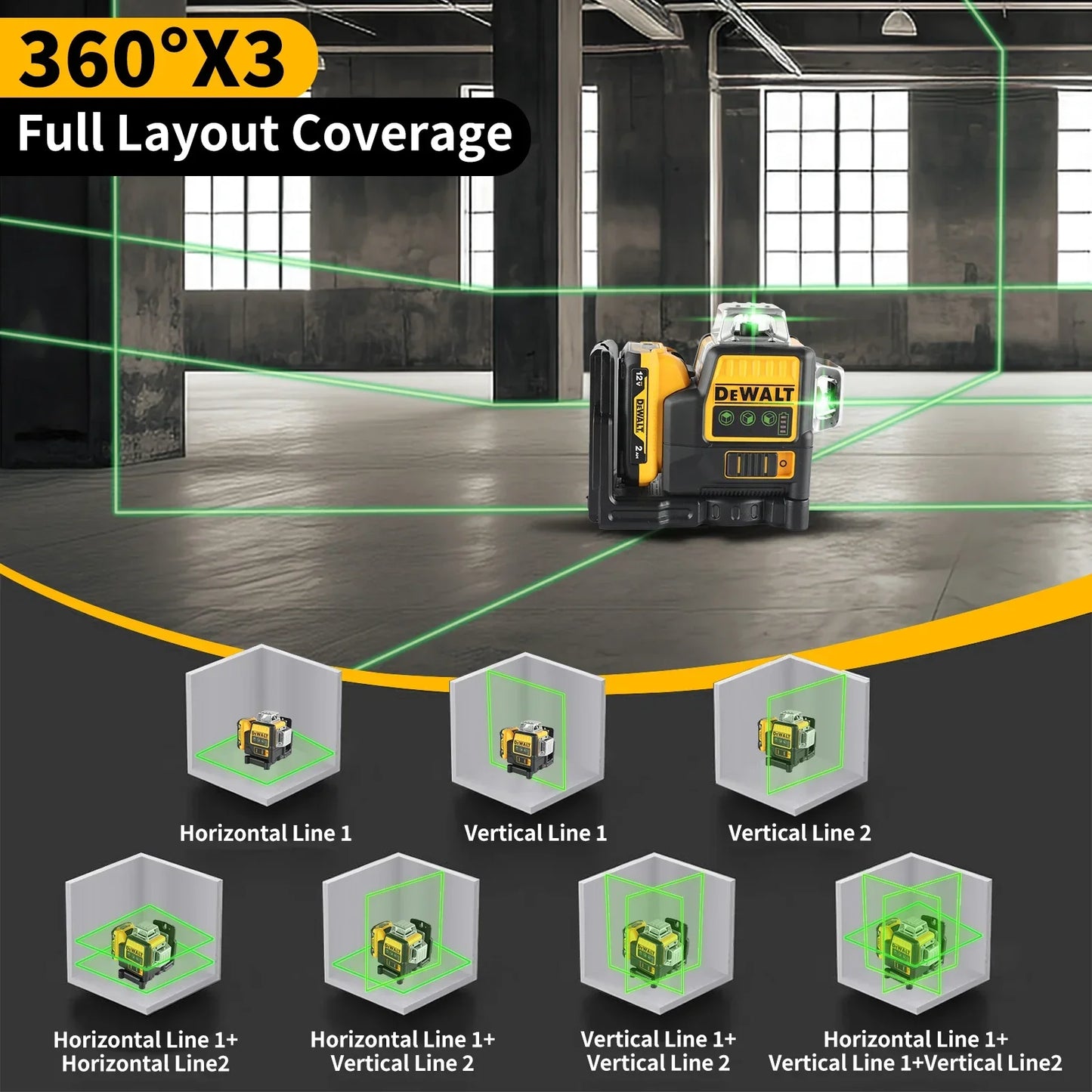 DEWALT DW089LG 12V Laser Level 12 Line 360 Degree Precision