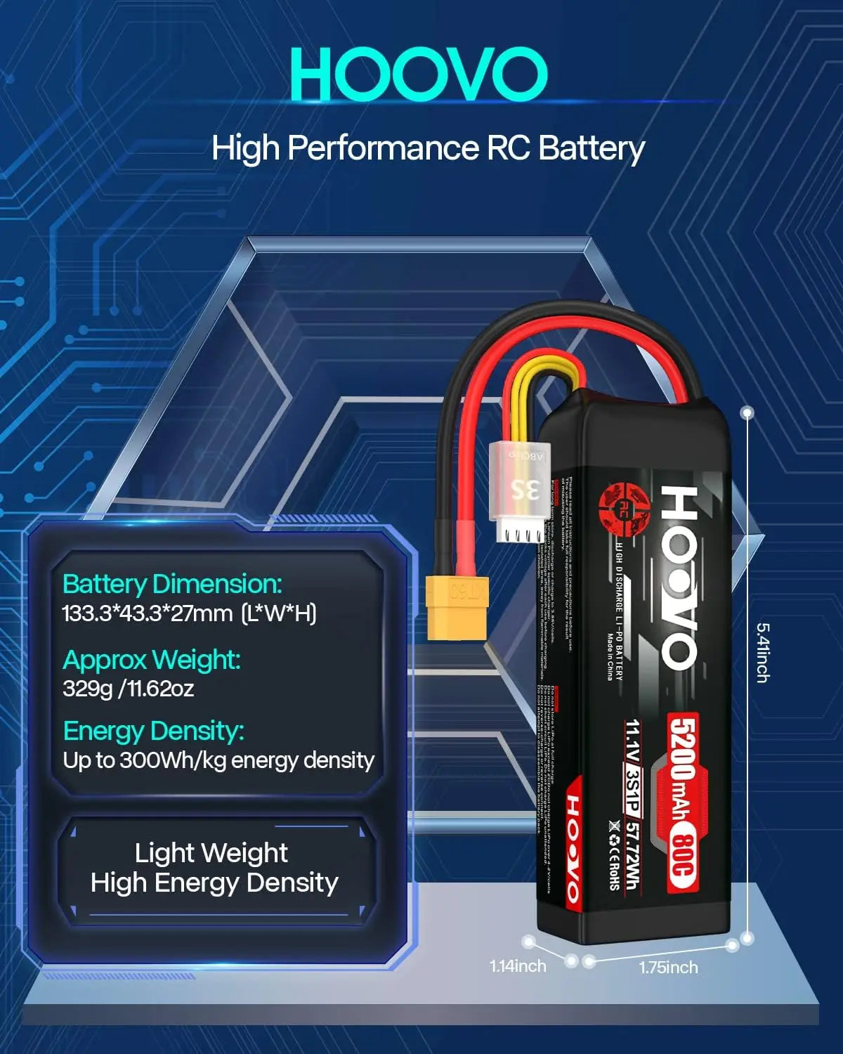 HOOVO 3S LiPo Battery 11.1V 5200mAh 80C Softcase XT60 Plug