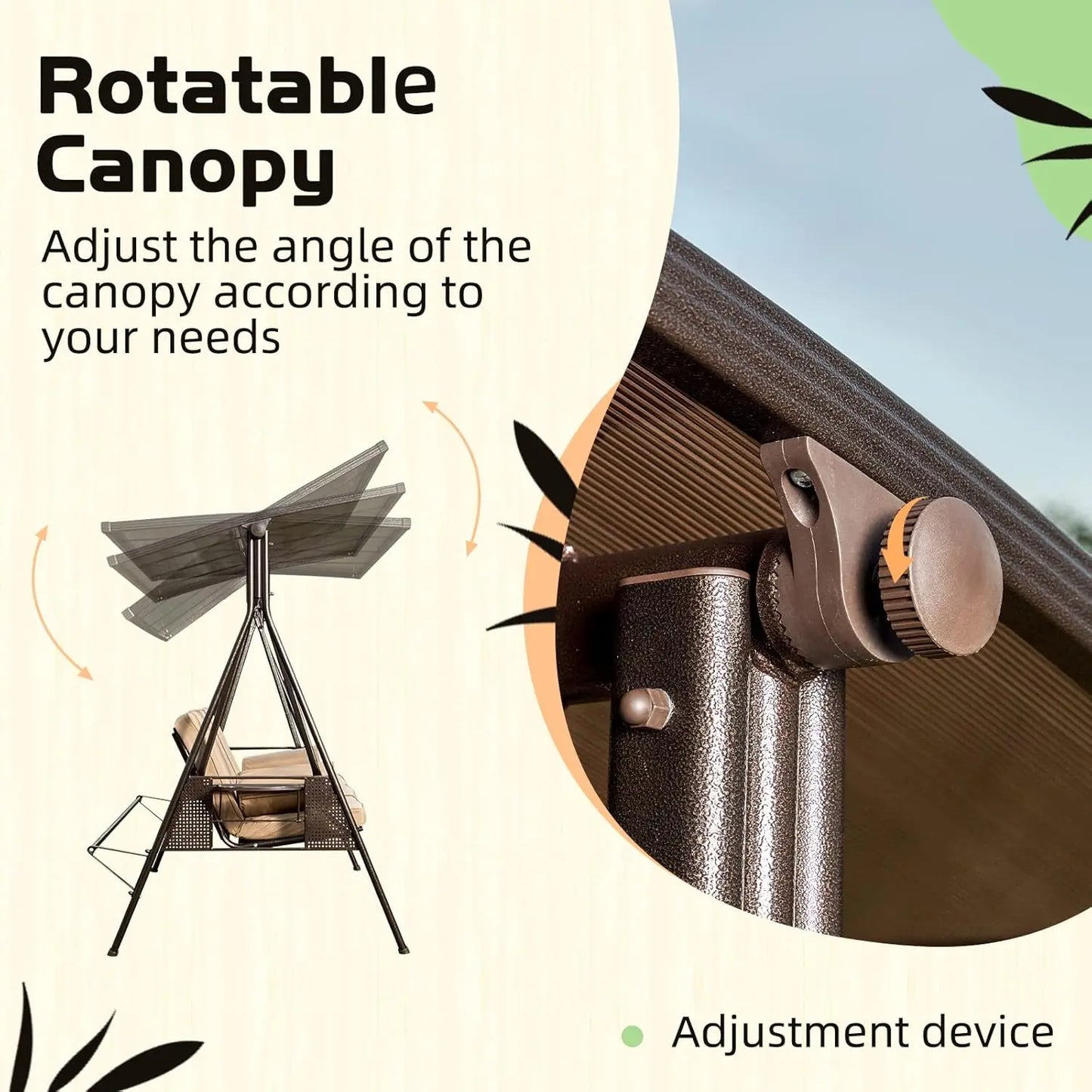 XMSJ Oversized 3 Seat Patio Swing With Cup Holders And Convertible Backrest