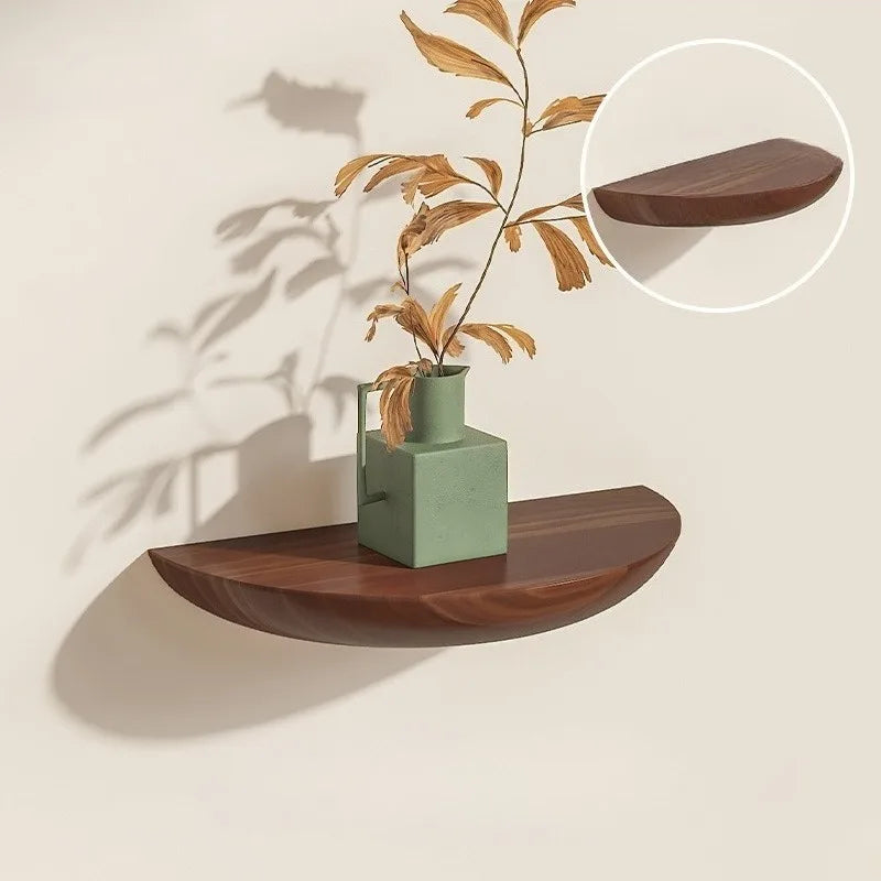 Solid Wood Semi Circular Wall Mounted Partition Shelf For Living Room Storage
