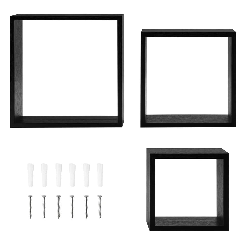 Wood Cube Shelf Set 3 Piece Floating Storage For Home Office Decor