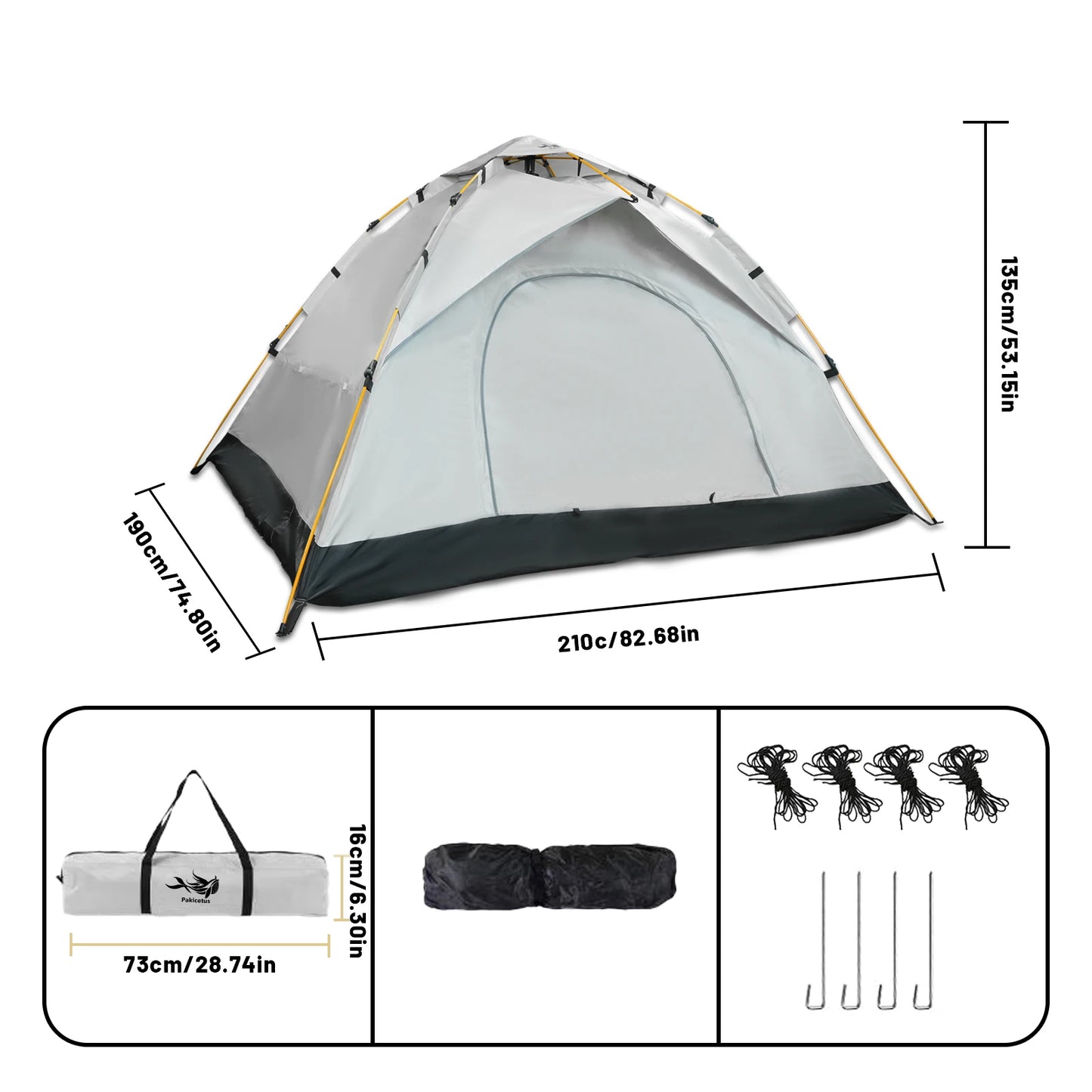 Pakicetus Three to Four Person Windproof Camping Tent Easy Setup