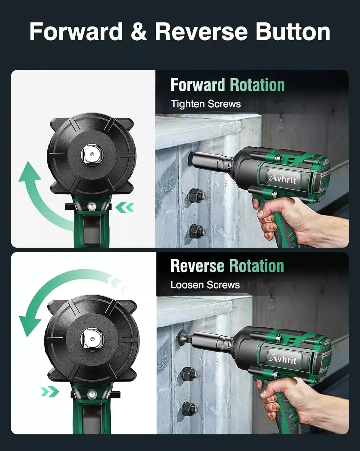 AVHRIT Half Inch Cordless Brushless Impact Wrench Kit AT450 1000Nm