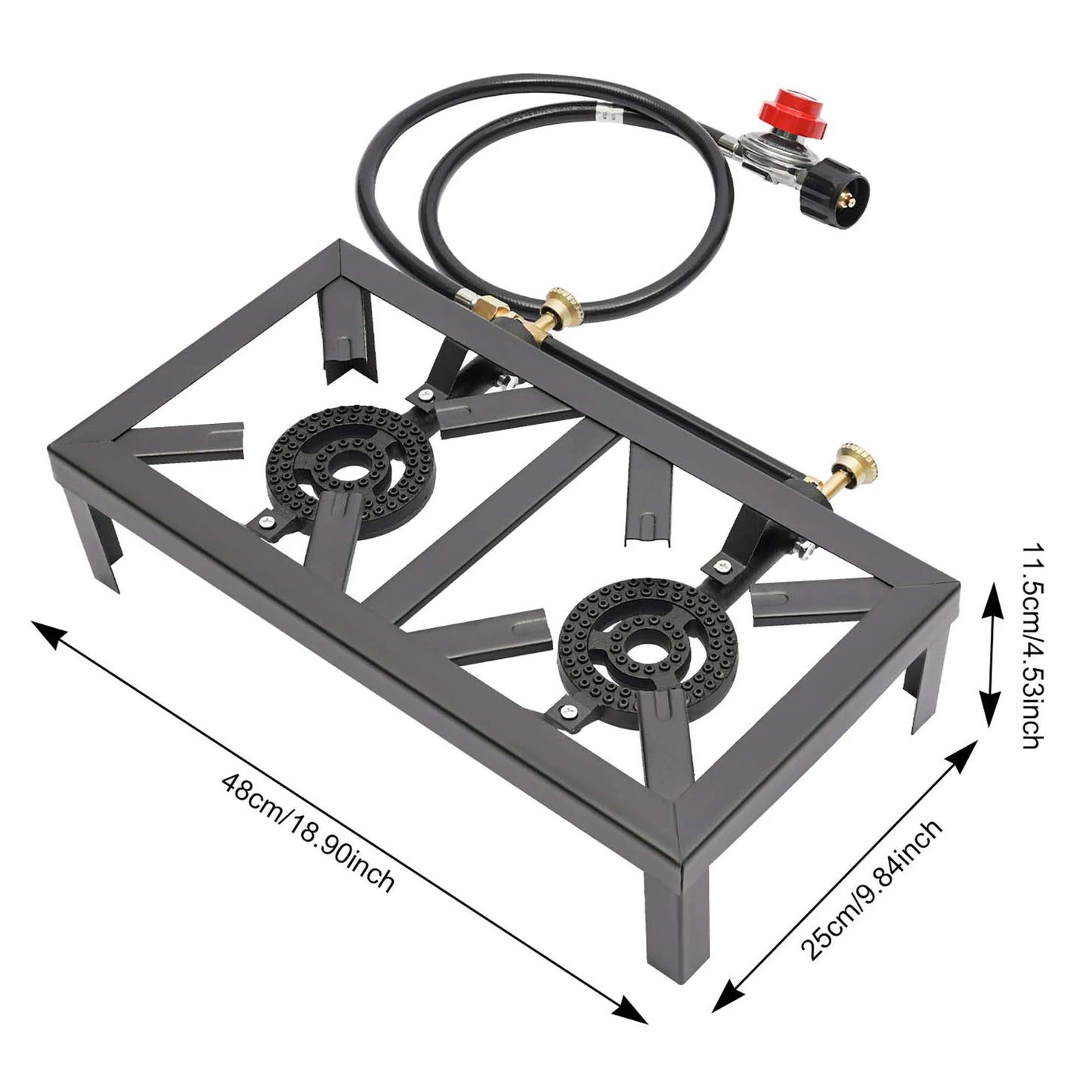 Portable Double Burner Outdoor Gas Stove With Adjustable Regulator Hose
