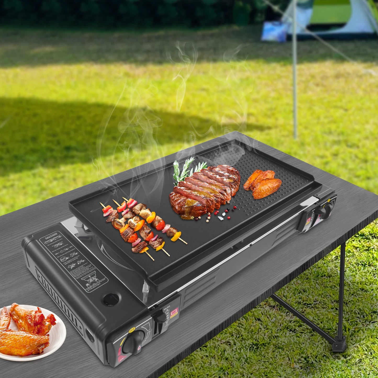 Camping Gas Stove With Grill Pan And Butane Regulator