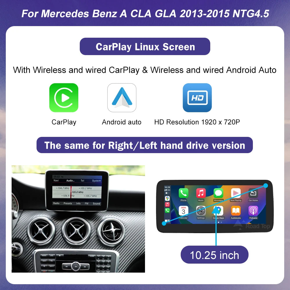 Road Top Wireless CarPlay Linux Touch Screen For Mercedes-Benz