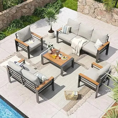 Aluminum Outdoor Patio Furniture Set 7 Seats Sectional With Cushions