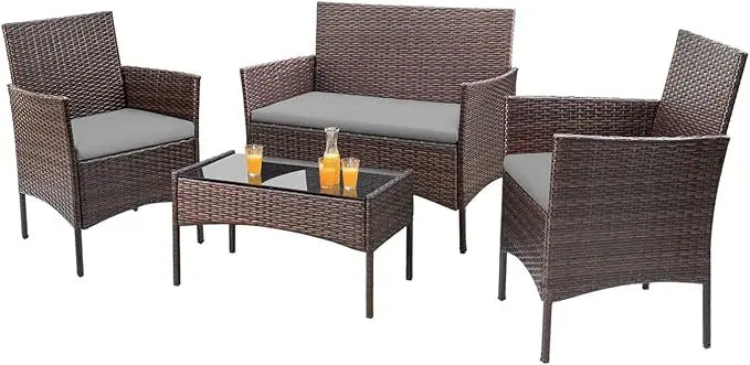 Outdoor Patio 4 Piece Rattan Wicker Furniture Set For Garden