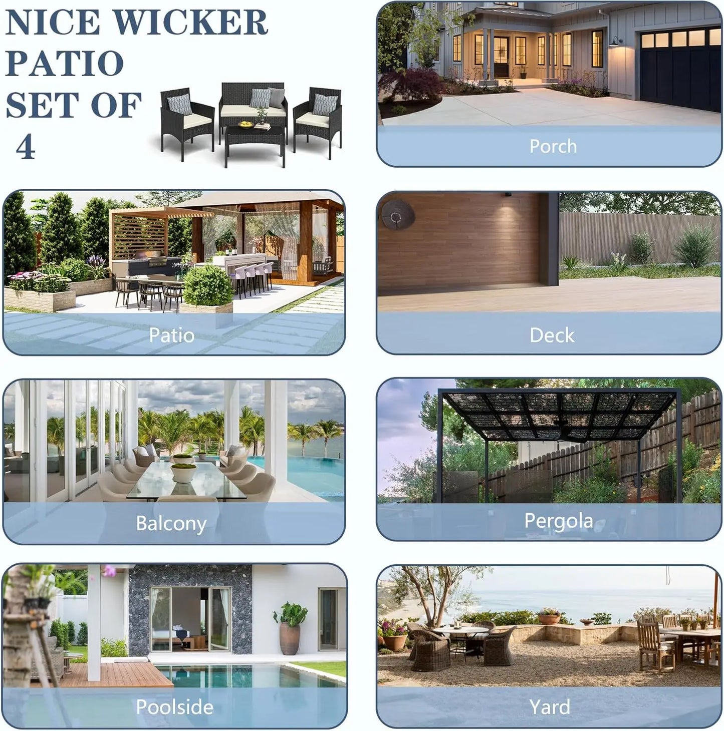 Outdoor Wicker Patio Furniture Set With Waterproof Cushions And Table