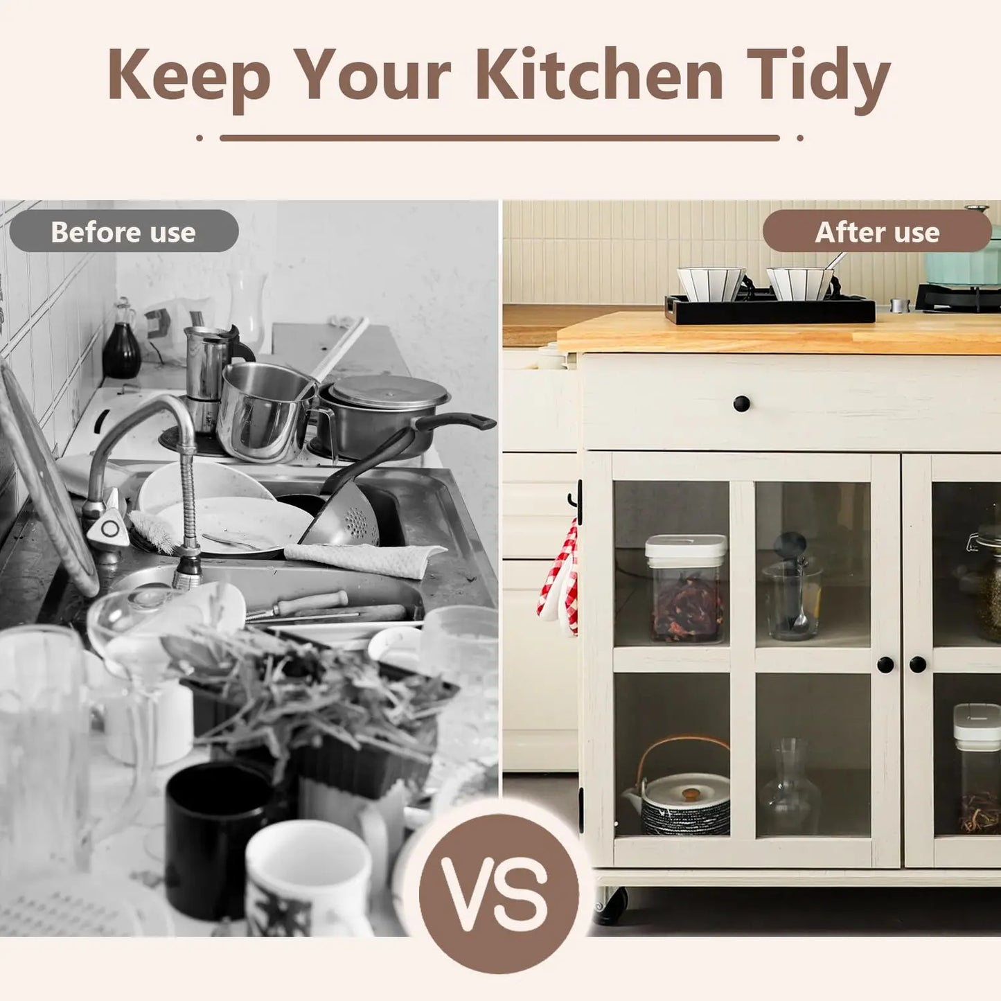 Rolling Kitchen Island With Storage On Wheels With Two Drawers