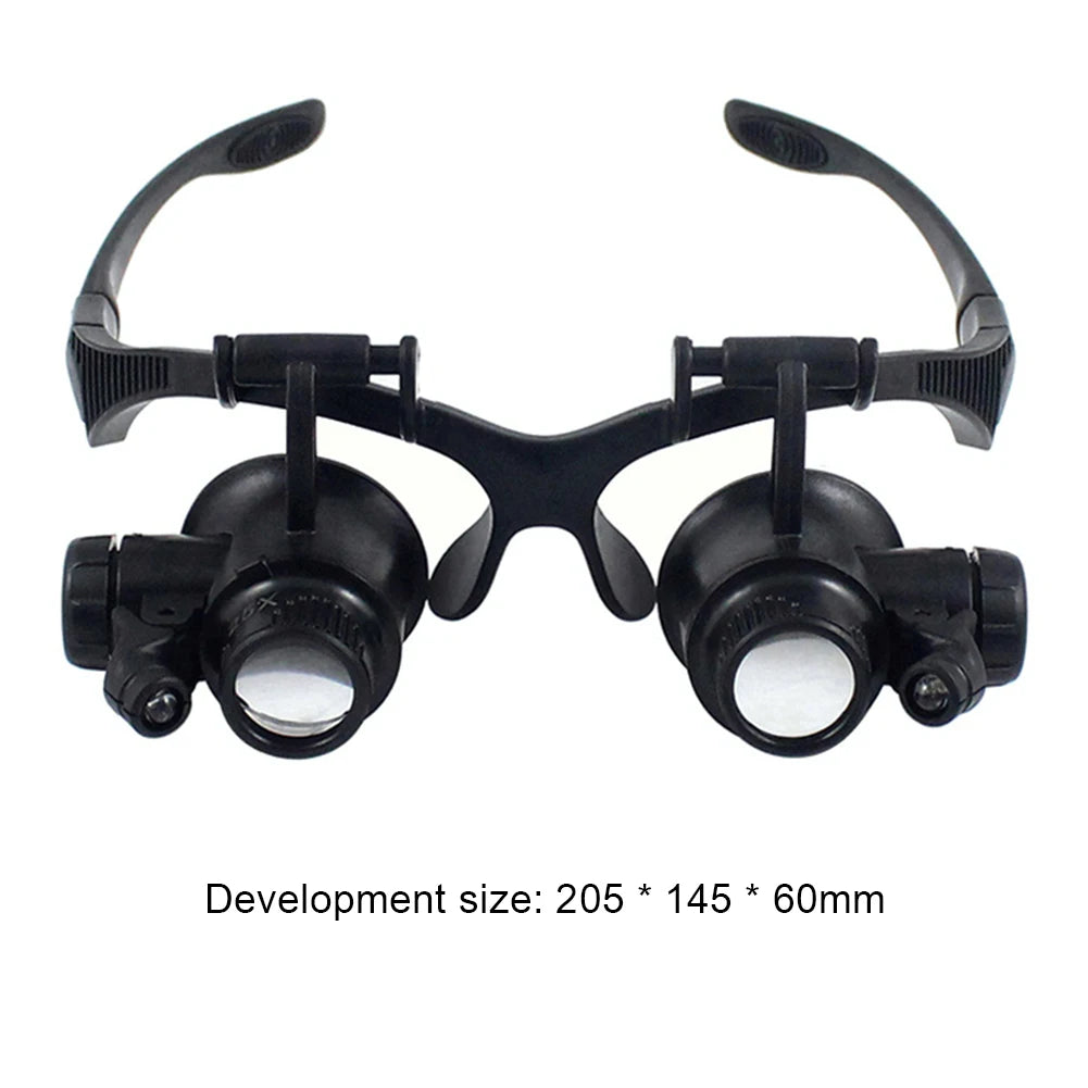 Alloet 10X 15X 20X 25X Lens Observation Head Magnifier Glasses With LED