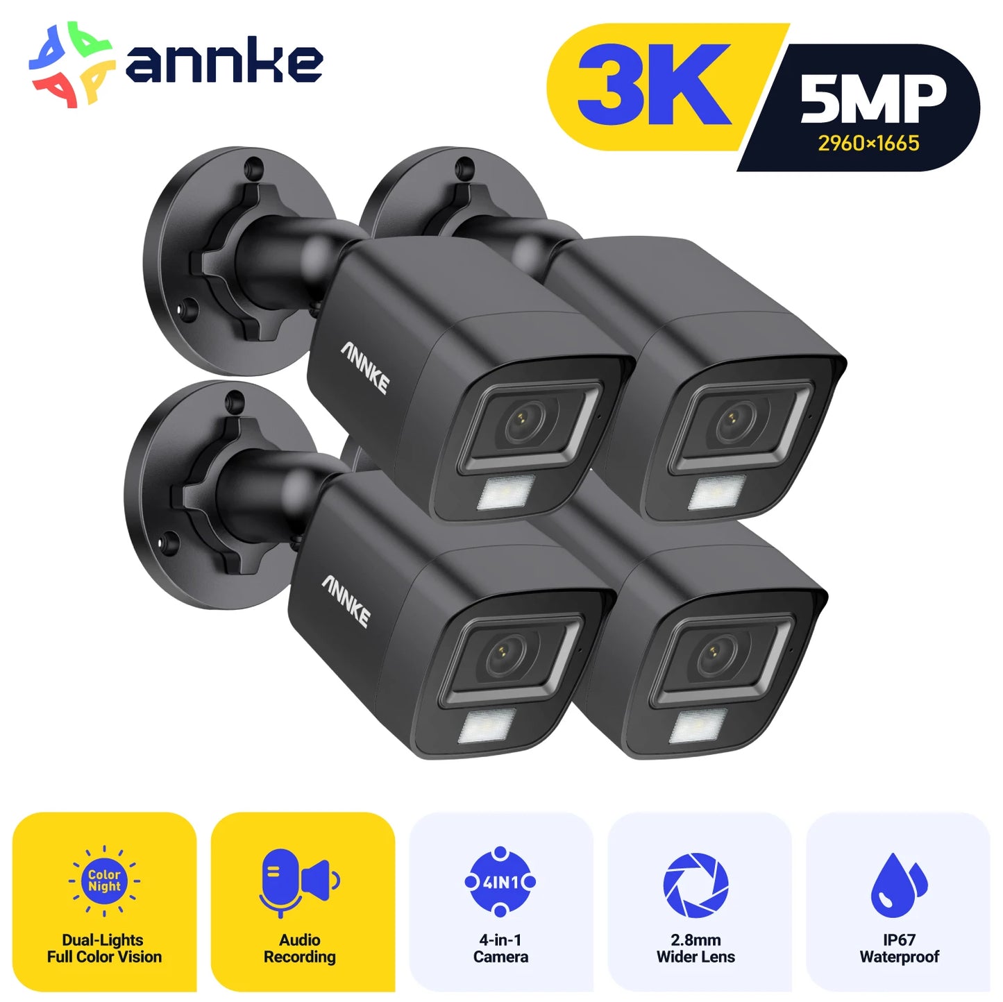 ANNKE 4 Pack 5MP CCTV Outdoor Dome Kit IP67 Waterproof