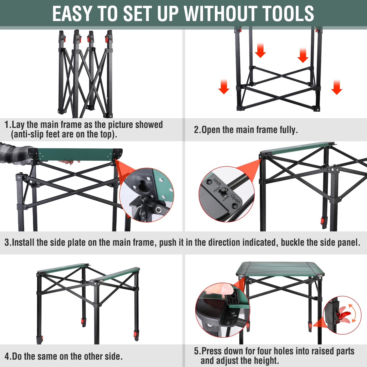 VILLEY Folding Camping Square Table Aluminum With Carry Bag Outdoor