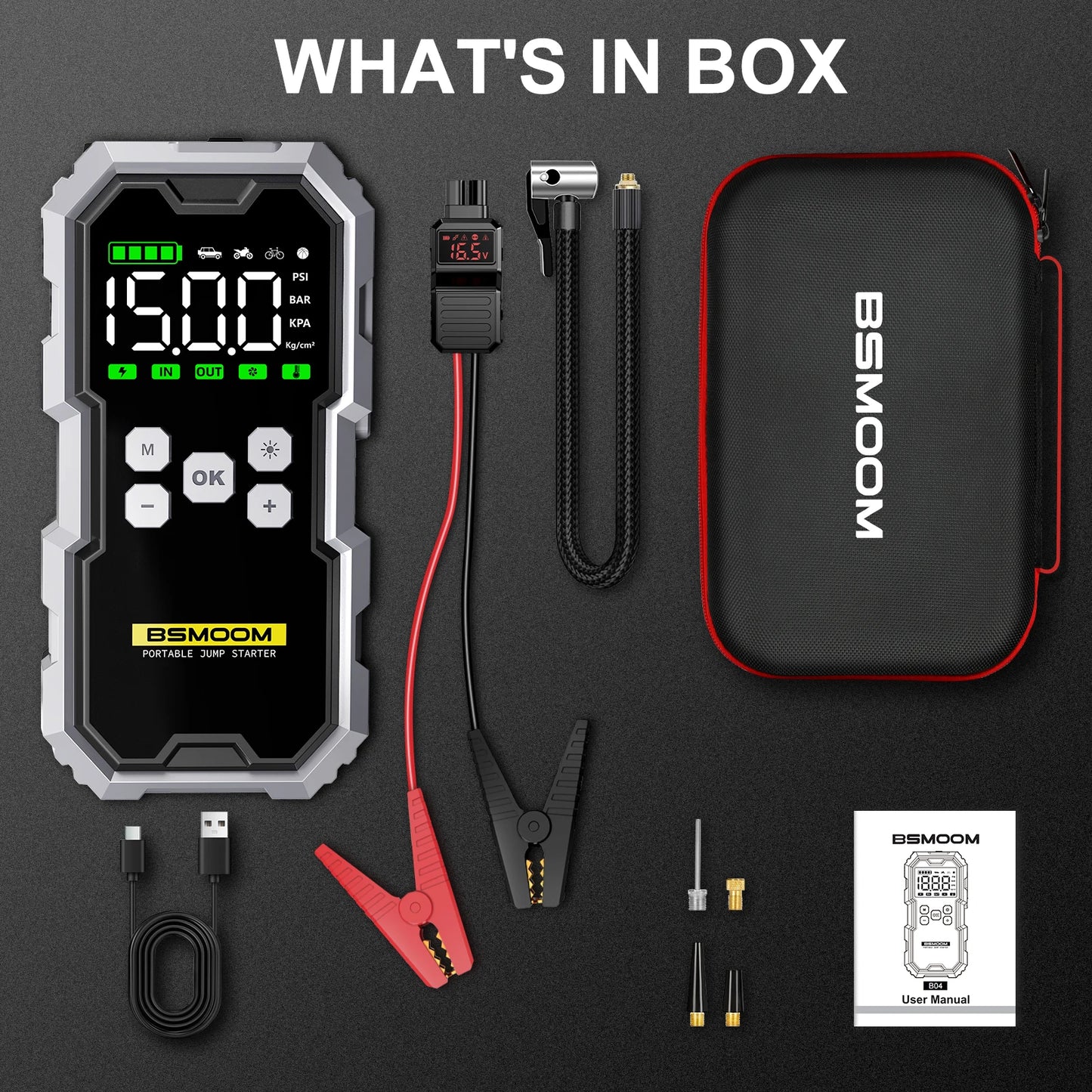 BSMOOM 7000A Car Jump Starter Power Bank With 150 PSI Air Pump