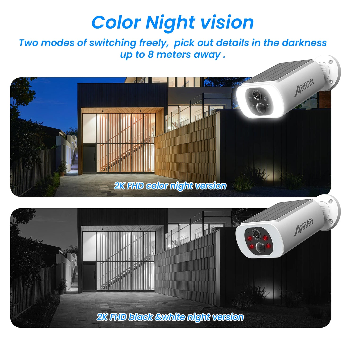ANRAN 2K Solar Wireless Security Camera System With Battery Floodlight