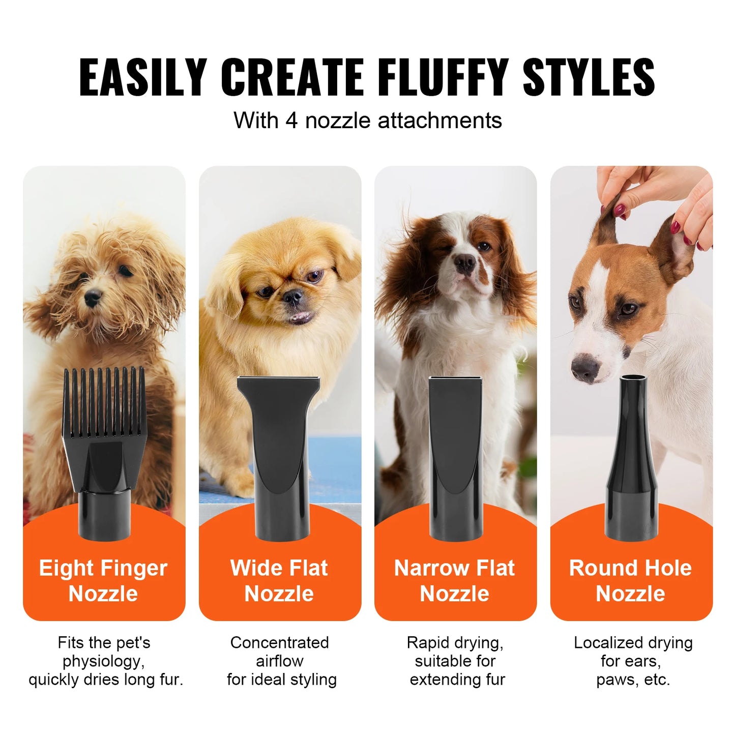 Dog Blow Dryer 2000W Adjustable Speed Temperature Extendable Hose Nozzles