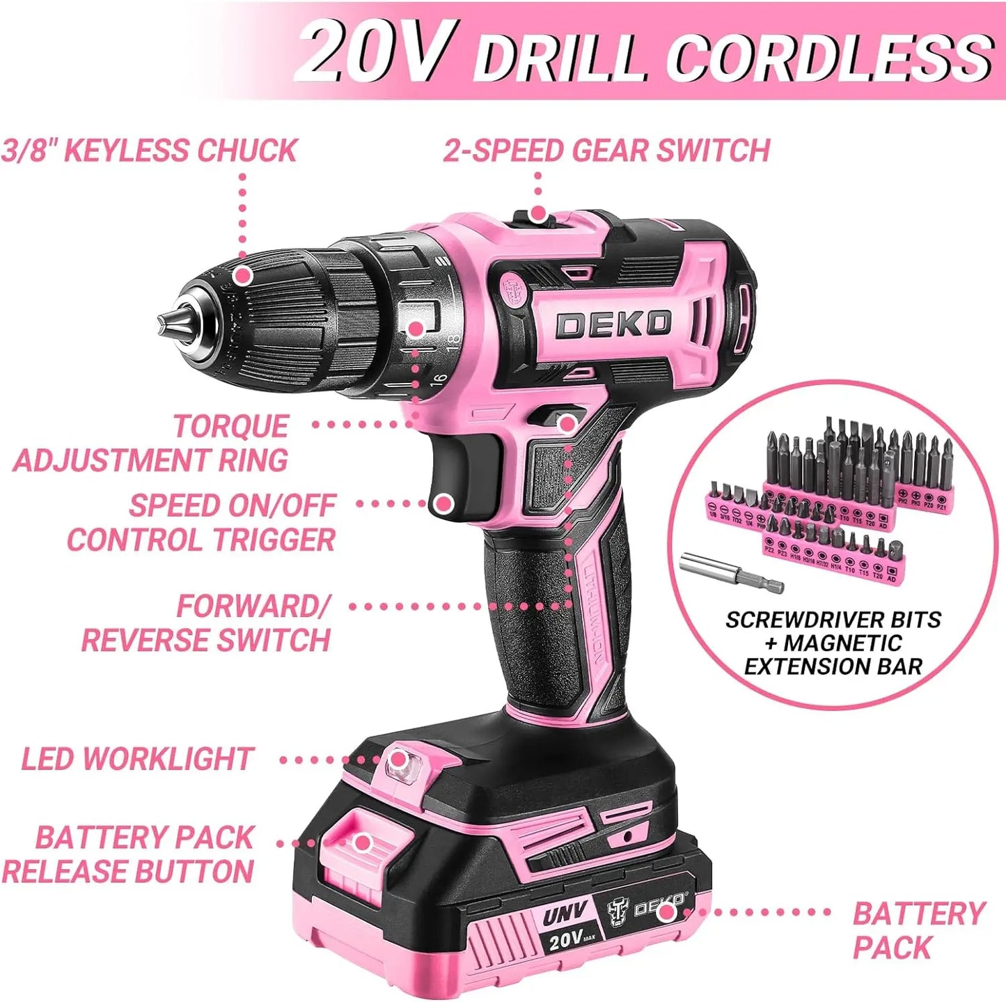 DEKODIY 20V Cordless Drill Set With Battery Power Tool Kit