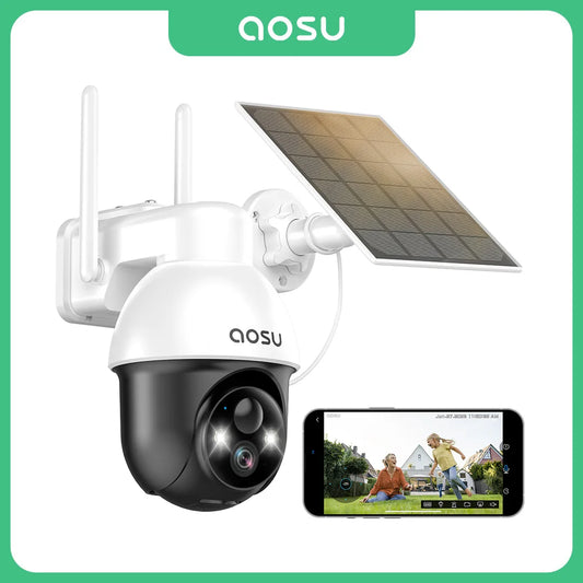 AOSU 3MP PTZ Solar Security Camera AI Detection 2.4GHz WiFi