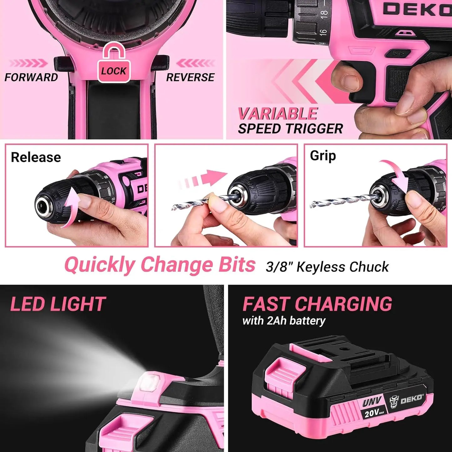 DEKODIY 20V Cordless Drill Set With Battery Power Tool Kit