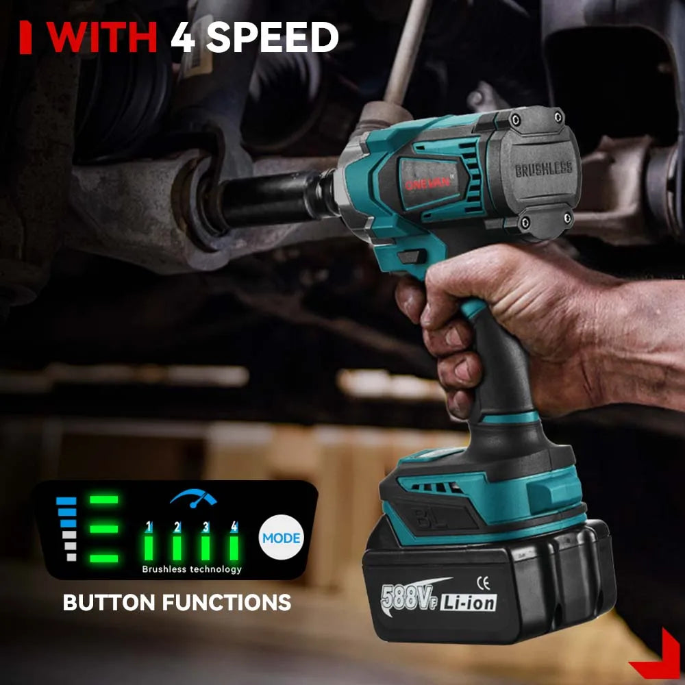 ONEVAN 1200Nm Brushless Impact Wrench With 3 Function Cordless