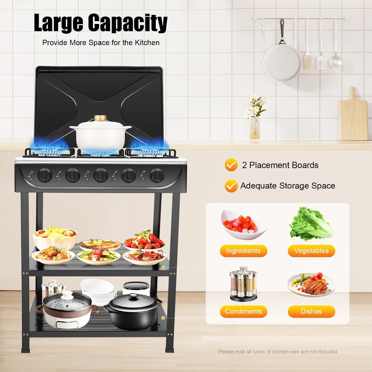 5 Burner Gas Stove Outdoor Camping Grill With 2 Tier Storage Rack