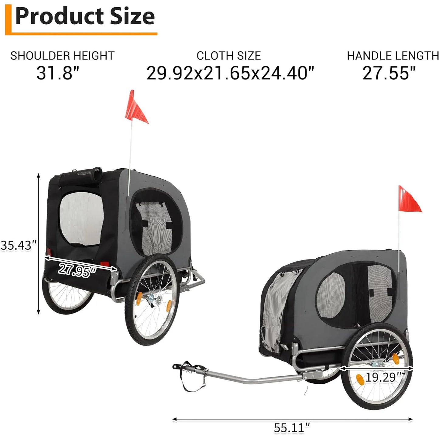 HiMISS Steel Dog Bike Trailer With Folding Universal Coupler