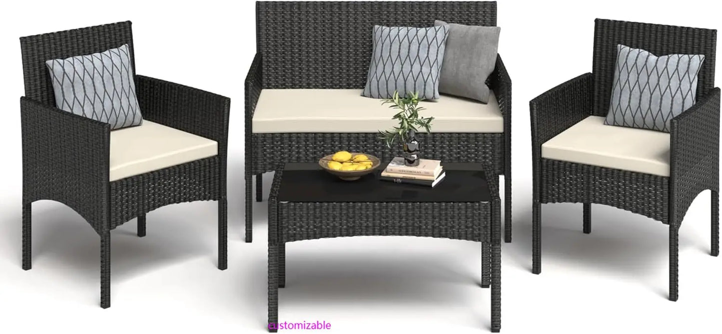 Outdoor Wicker Patio Furniture Set With Waterproof Cushions And Table