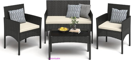 Outdoor Wicker Patio Furniture Set With Waterproof Cushions And Table
