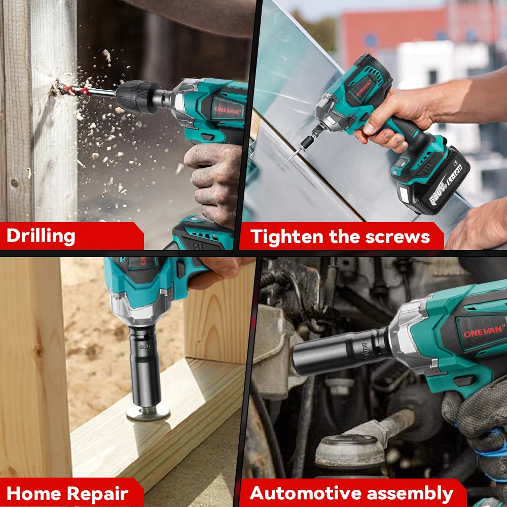 ONEVAN 1200Nm Brushless Impact Wrench With 3 Function Cordless