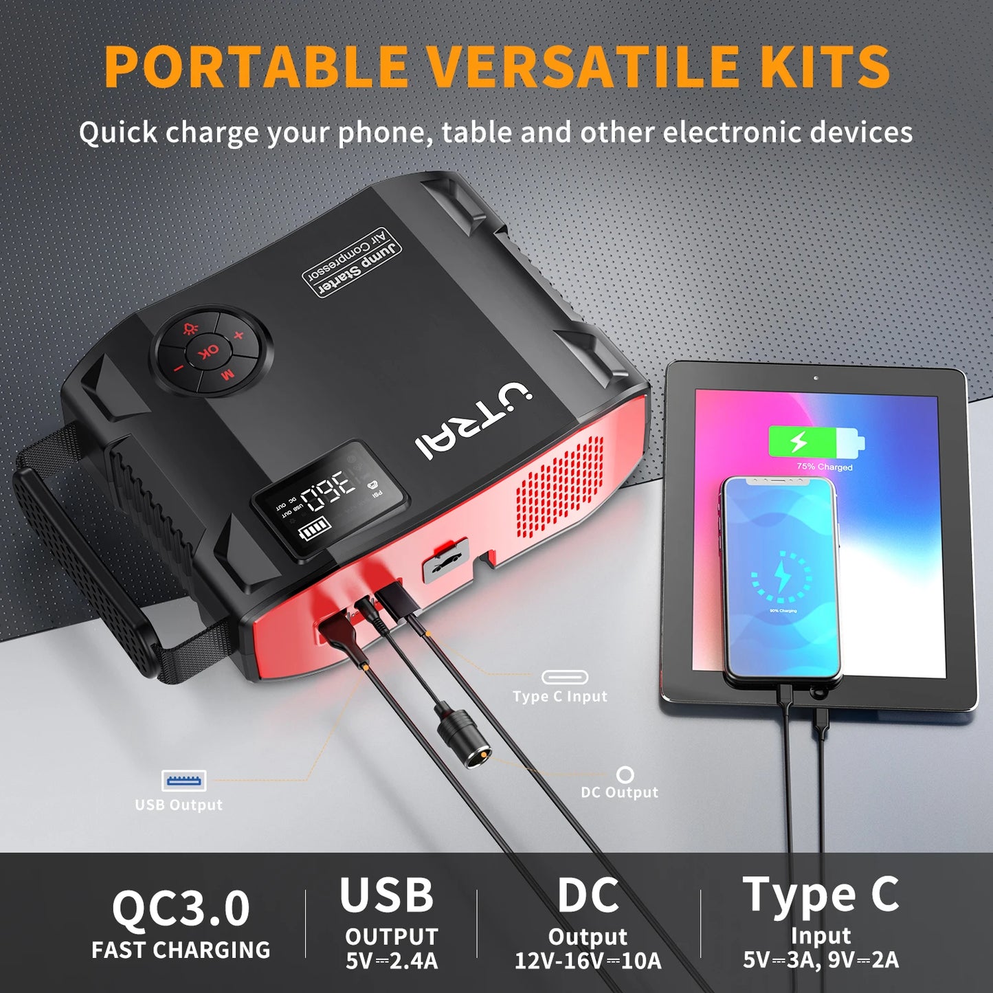 UTRAI 4 In 1 Jump Starter Power Bank 16000mAh 150PSI Air Compressor