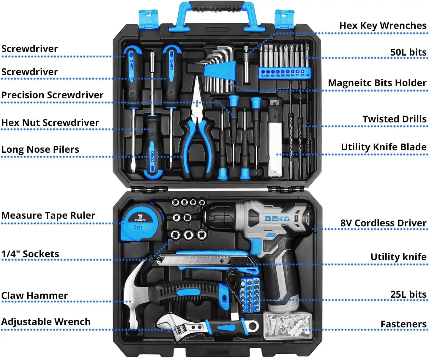 DEKODIY 8V Cordless Drill Tool Set 126 Piece Kit Complete