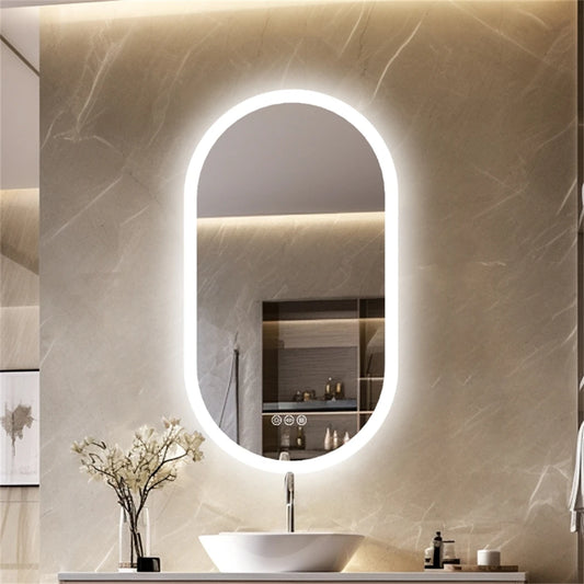 BORWART Oval LED Bathroom Mirror With Anti Fog Dimmable Lighting