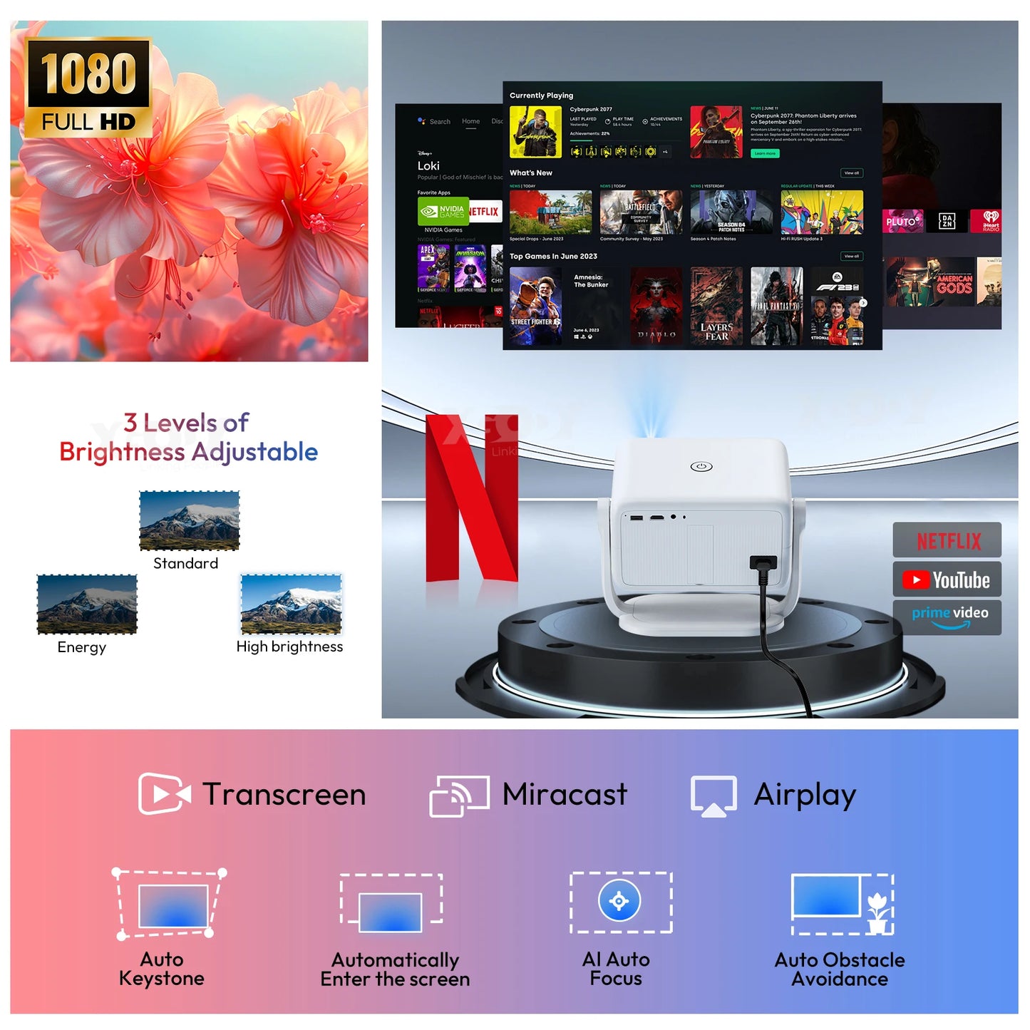 XGODY N6 4K Native 1080P Netflix Smart Projector With WiFi