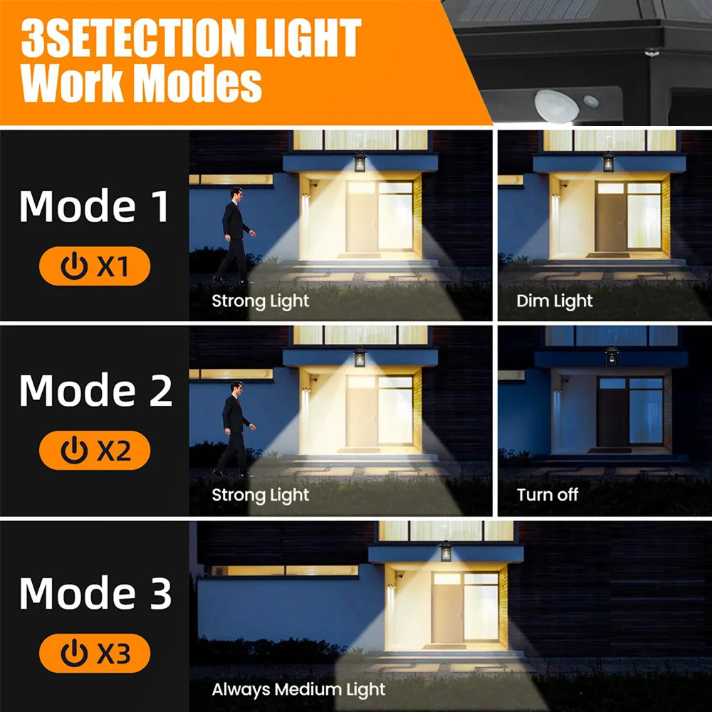 Solar Powered Wall Lanterns 2 Pack Exterior Front Porch Security Lamps LED