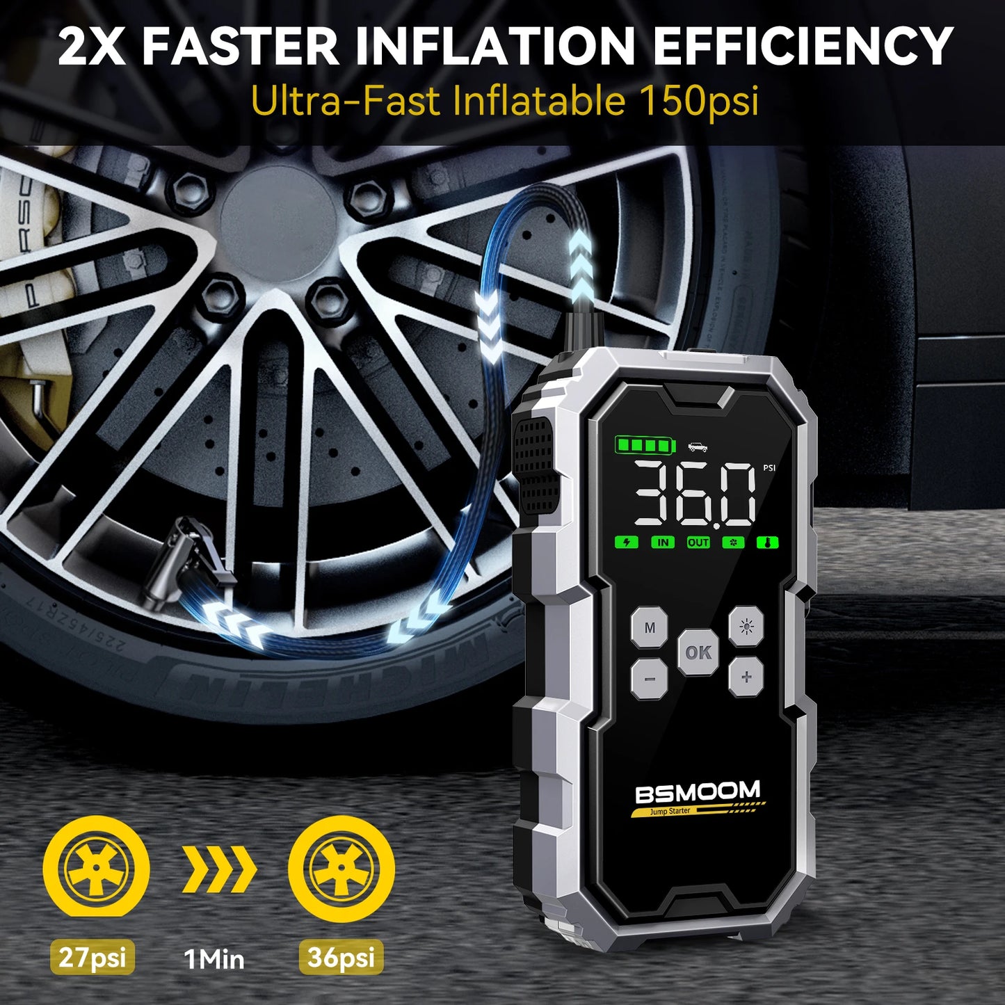BSMOOM 7000A Car Jump Starter Power Bank With 150 PSI Air Pump
