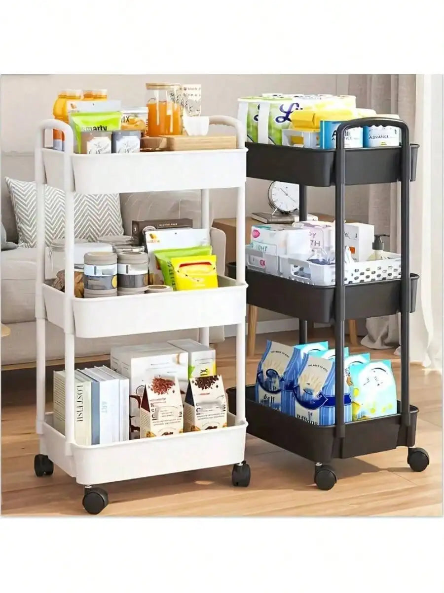 3 Tier Rolling Storage Cart With Wheels For Kitchen Bathroom