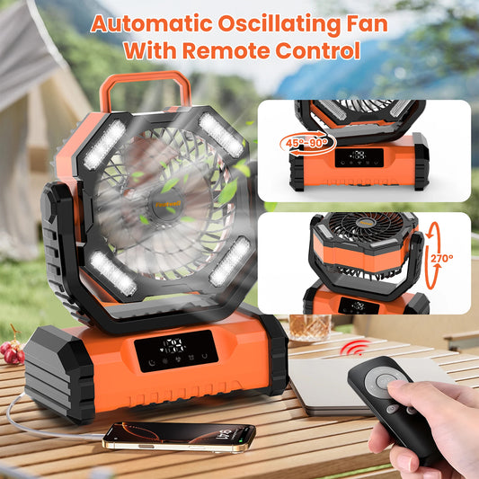 Electric 20000mAh Portable Led Camping Fan With Touch Control