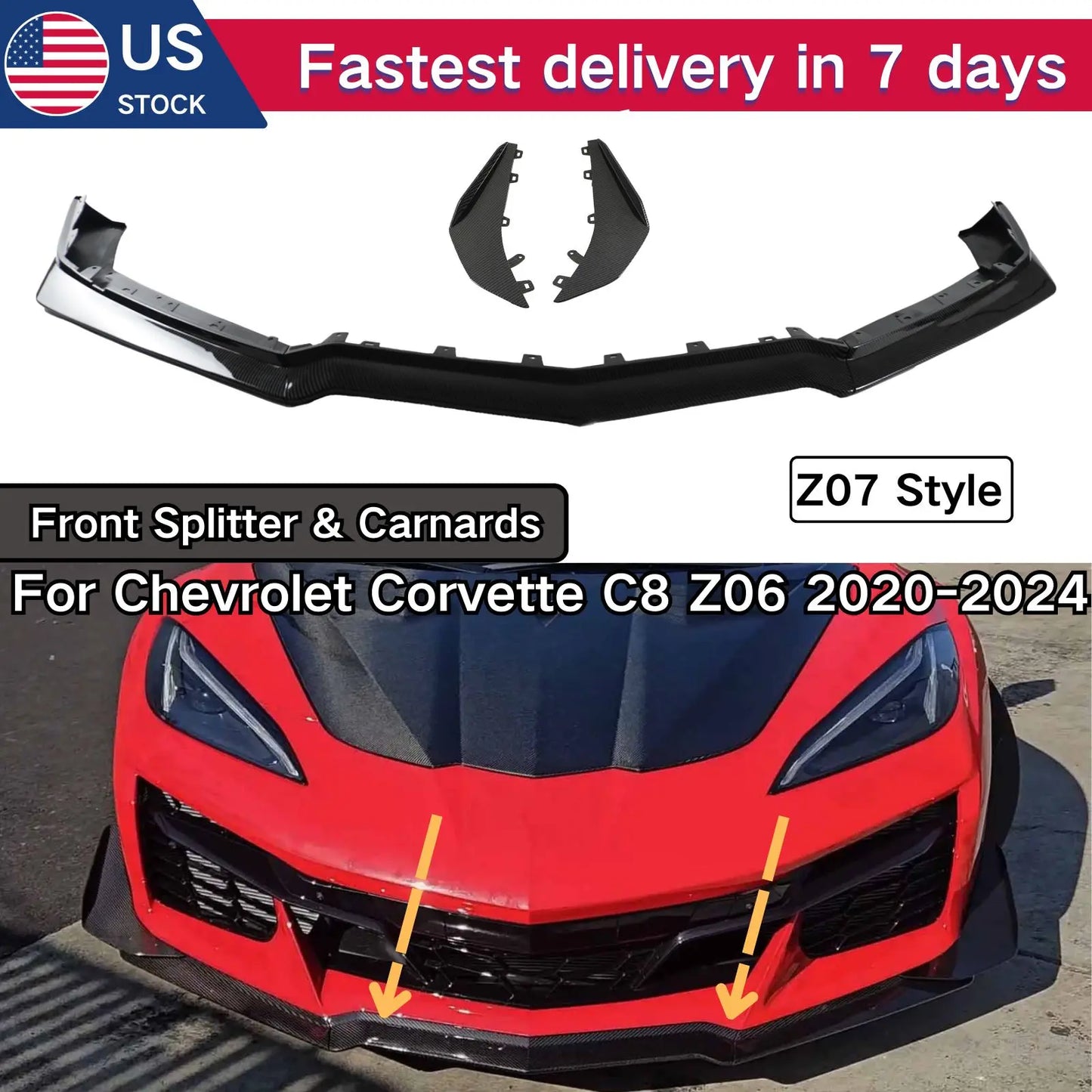Chevrolet Corvette C8 Z06 Front Bumper Lip And Canards Kit