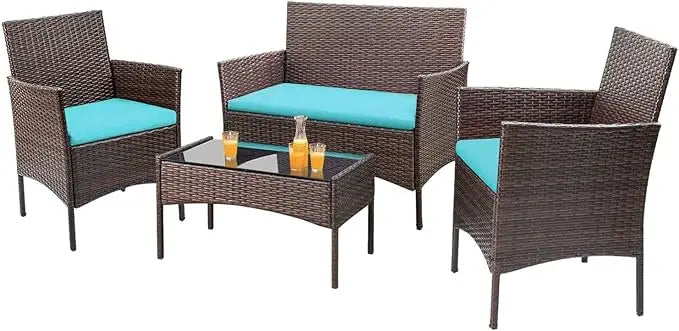Outdoor Patio 4 Piece Rattan Wicker Furniture Set For Garden