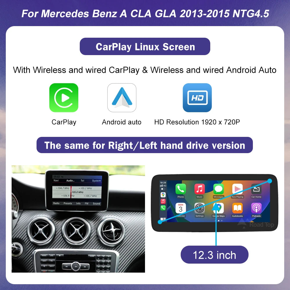 Road Top Wireless CarPlay Linux Touch Screen For Mercedes-Benz