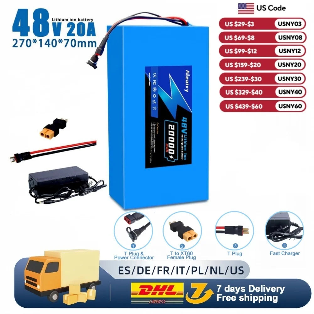Aleaivy 48V 20Ah Lithium Battery Pack For Electric Bicycle