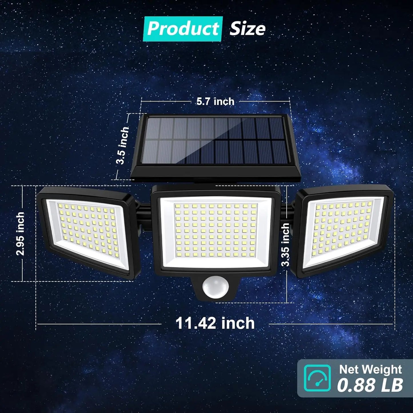 SZRSTH Outdoor Solar Motion Light Three Head LED Security Lamp