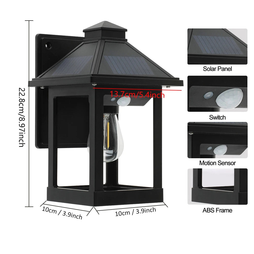 Solar Powered Wall Lanterns 2 Pack Exterior Front Porch Security Lamps LED