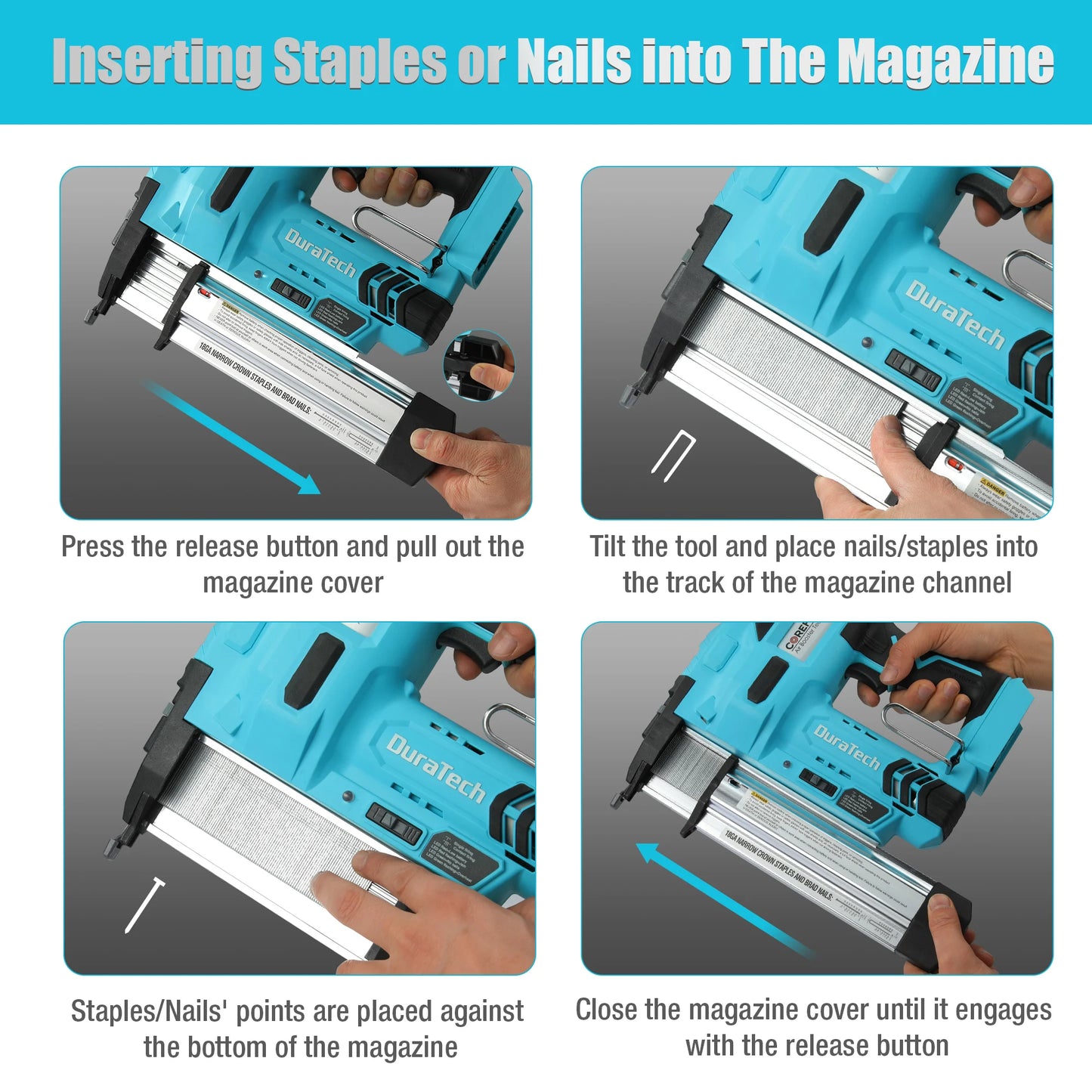 DURATECH 20V 2-in-1 Cordless Staple Gun for Upholstery and Carpentry