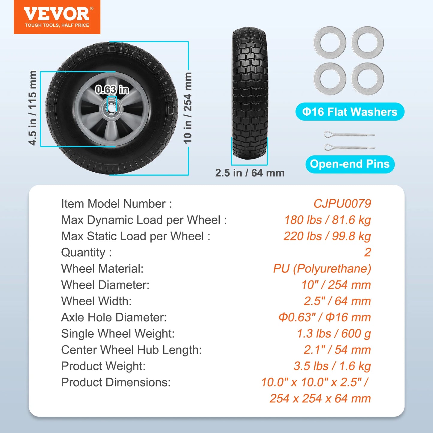 SucceBuy Professional-Grade Two-Pack-Set Solid PU Run-Flat Tire Wheels For Dollies