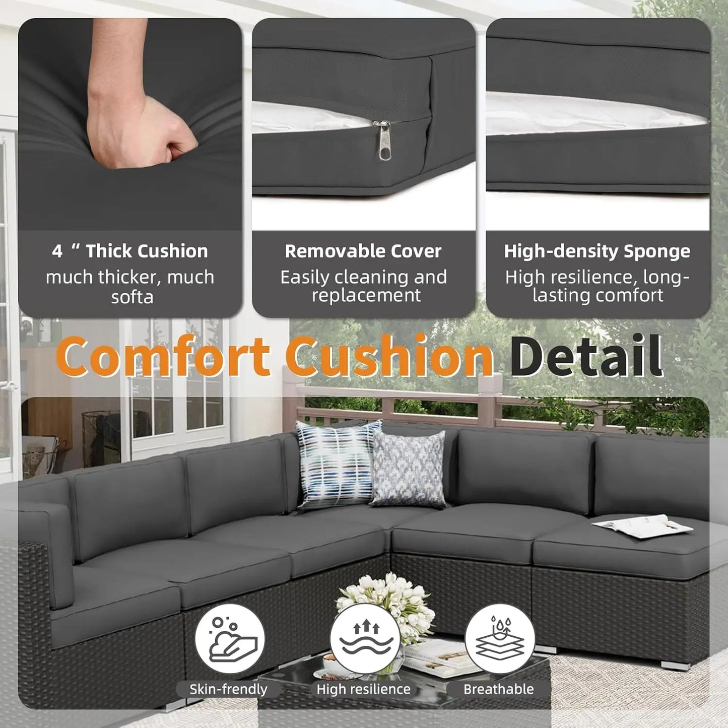 XMSJ Outdoor Rattan Wicker Sectional Patio Set With Cushions