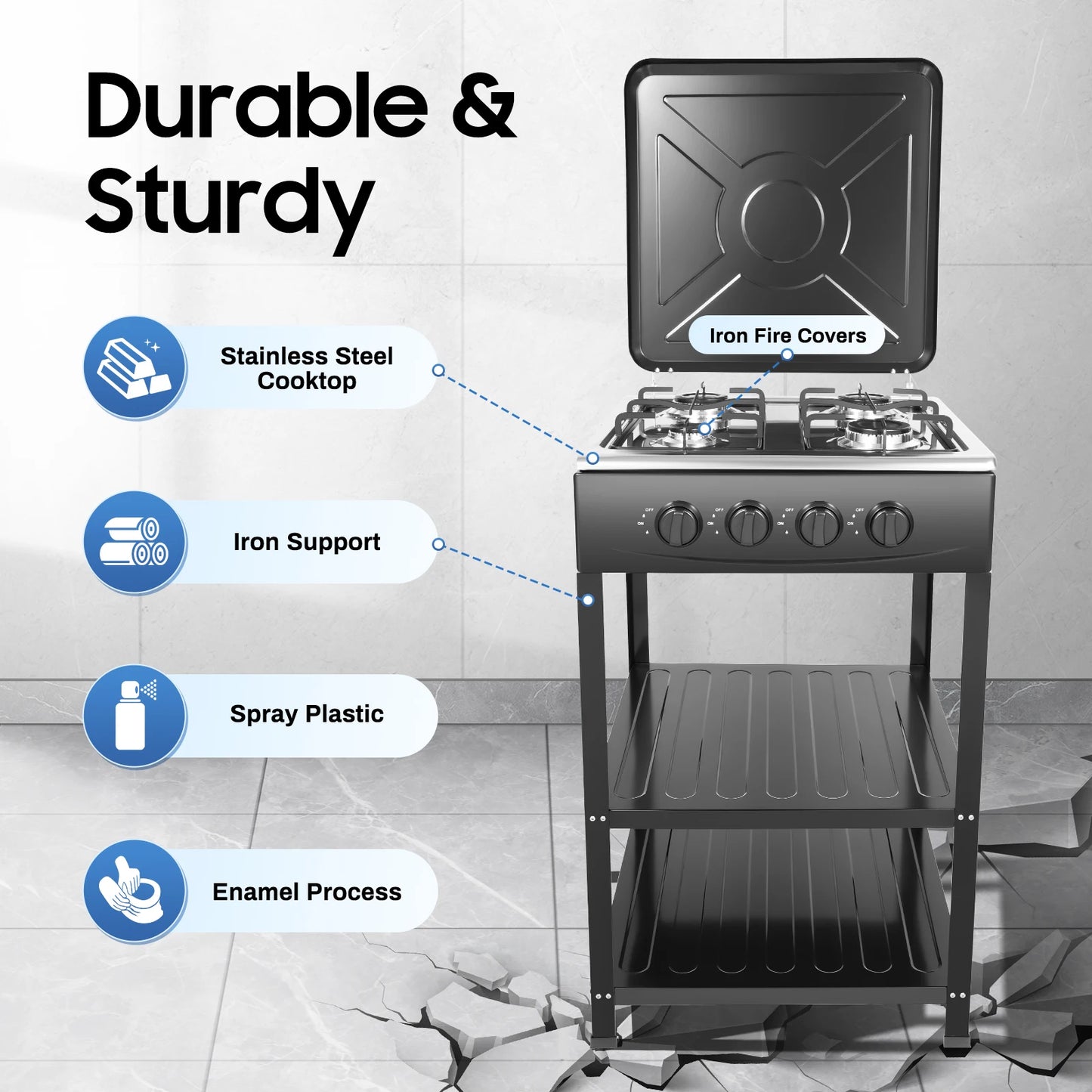 Portable Camp Natural Gas Stove With Independent 4/5 Burners