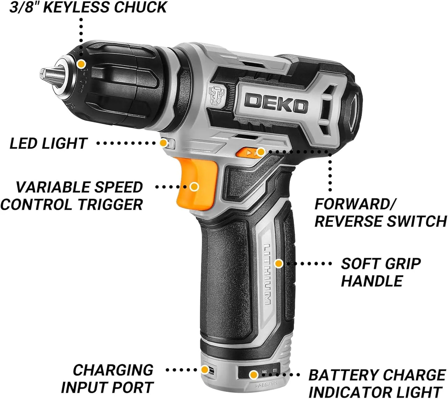 DEKODIY 12V Cordless Drill Set With Keyless Chuck Bits